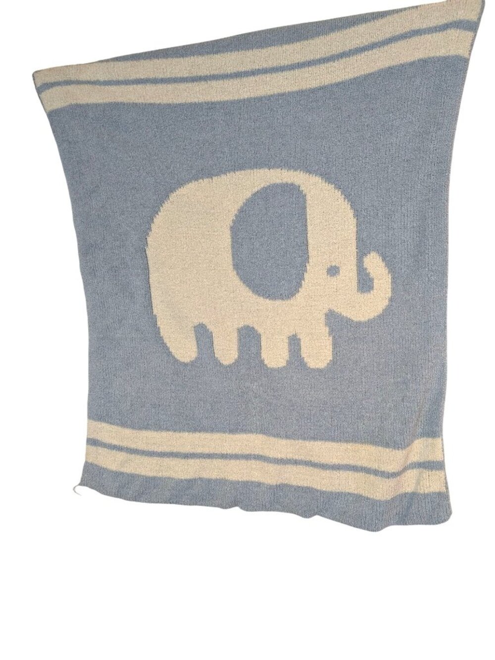 Lambs & Ivy Blue White Reversible Elephant Knit Chenille Baby Blanket 38" X 28"